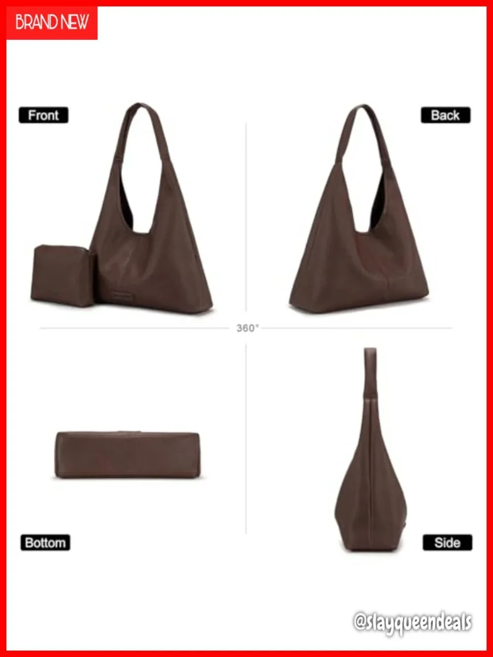Slouchy Hobo Shoulder Bag Faux Leather Tote with Pouch